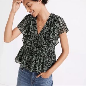 Madewell georgette plum ruffle sleeve top